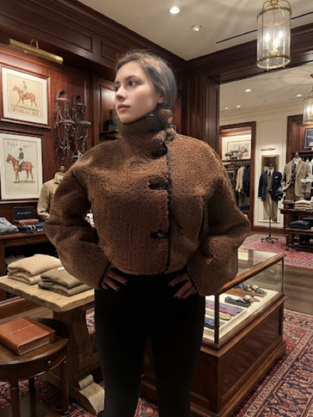 Blank NYC Cropped Teddy Jacket in Brown with Black Trim